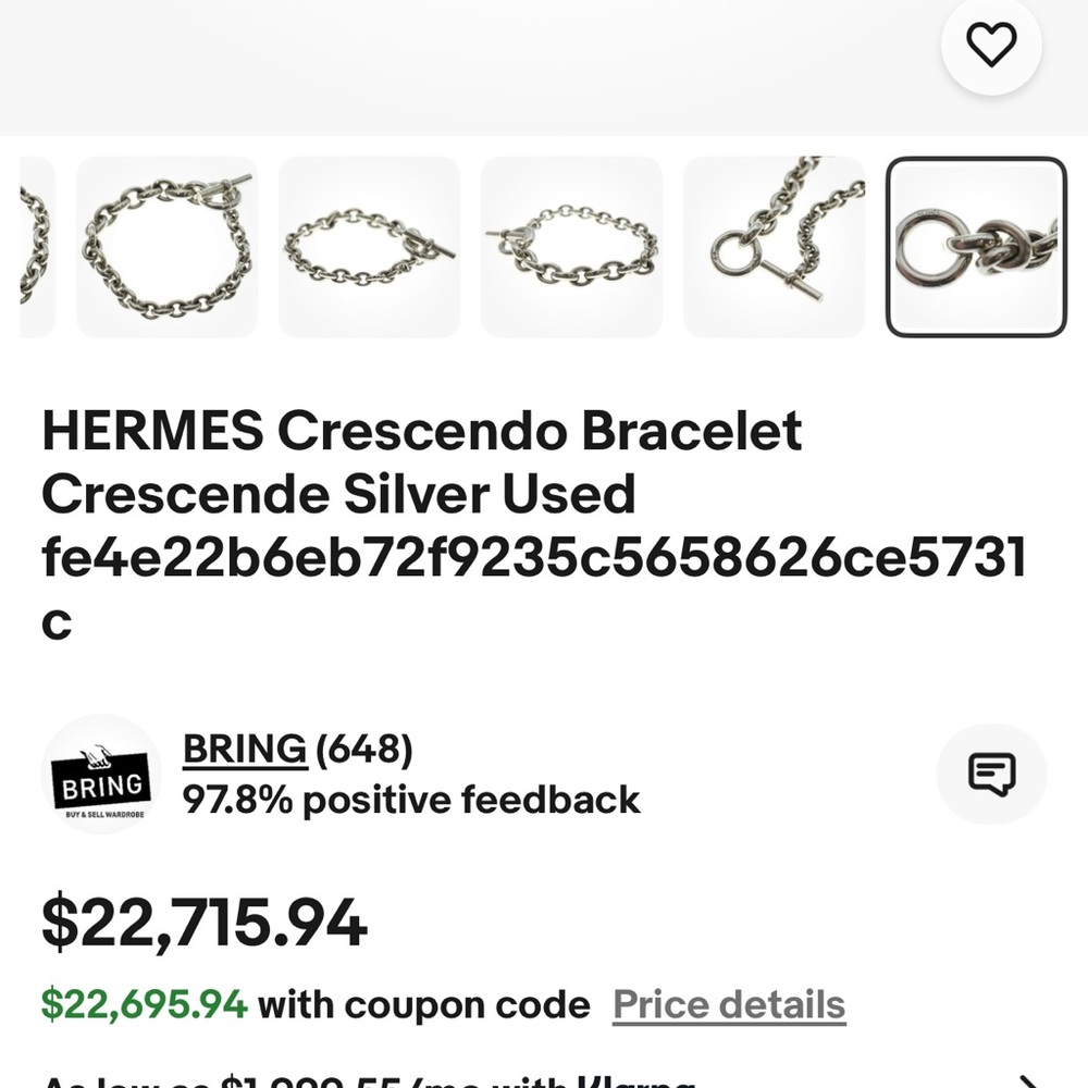 AUTHENTIC VINTAGE Hermes Chaîne d’Ancre Crescendo TGM bracelet Crescend 💎 Rare! - Picture 13 of 13
